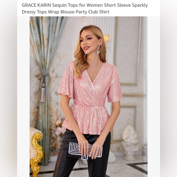 Grace Karin Tops - ✨ 🌸Grace Karin Sequin Peplum Top | Size M – Pale Pink Sparkly Party Blouse ✨🌸